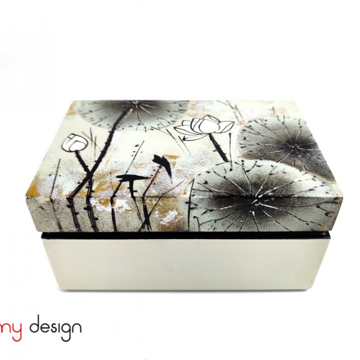 Big rectangle lacquer box hand-painted with lotus pond 11*17*H8 cm